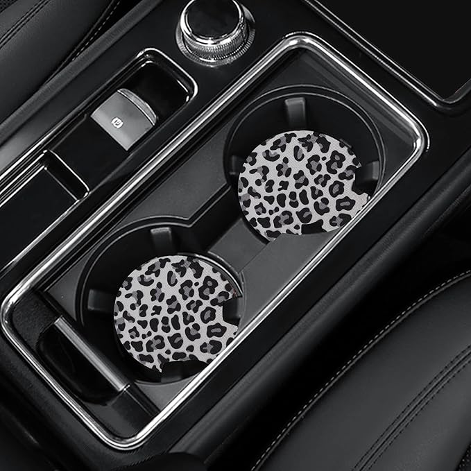 4 Pack Snow Leopard Print Car Coasters, 2.75inch Neoprene Cup Pad Mat for Cup Holders
