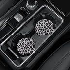 4 Pack Snow Leopard Print Car Coasters, 2.75inch Neoprene Cup Pad Mat for Cup Holders