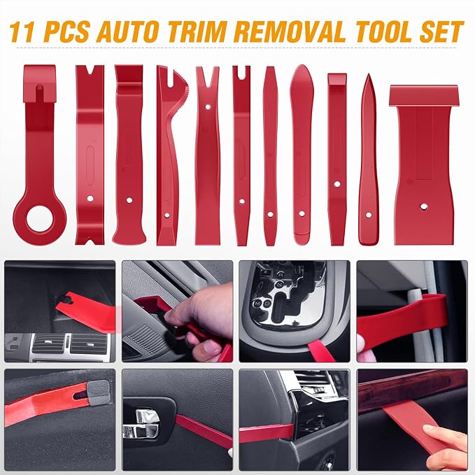 330Pcs Trim Removal Tool, Auto Push Pin Bumper Retainer Clip Set Fastener Terminal Remover Tool Adhesive Cable Clips Pry Kit Car Panel Radio Removal Auto Clip Pliers, Red