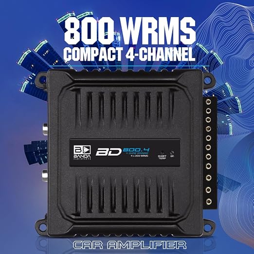 Banda Audiopart BD-800.4, Full Range 4 Channel Car Audio Amplifier - 800W RMS at 2 Ohm, Multi-Speaker Systems, Compact Design for Door Speakers