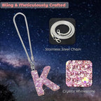 Bling Pink Car Accessories for Women Letter Charm, Rainbow Color Rear View Mirror Cute Crystal Pendant Car Decorations, Lucky Gifts Girly Diamond Rhinestone Charm Letter K