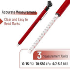 Pencil Tire Pressure Gauge, 2 Pack, 10-75 PSI, Red, Stainless Steel Body, Metal Made Nozzle, Rust and Corrosion Resistant, Pencil Air Pressure Gauge for Tires, 3 Measurements for Cars, Bikes