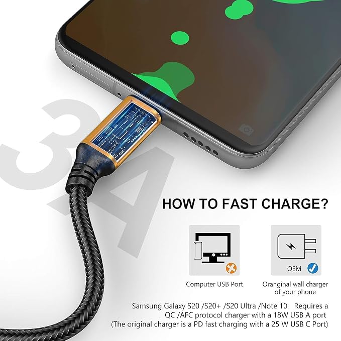 Short USB Type-C Cable 5pack 12inch Fast Charging 3A Rapid Charger Quick Cord, Braided Type C to A Cable for Galaxy S10 20 9 8 Plus a10e,Note 10 9 8,LG V50 V40 G8 G7(1foot, Gold)