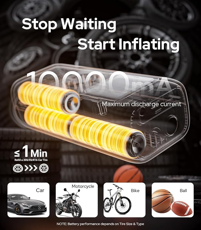 WARWOLF 160PSI Portable Air Compressor, Electric Air Pump for Car Tires with Pressure Gauge, Dual Power 12V DC, LED Light, Auto Shut-Off, Tire Pump for Auto, Motorcycle, Bicycle, Balls