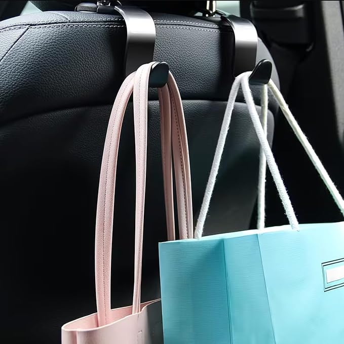 4PCS S-Shaped Car Headrest Hooks, Universal Heavy Duty Car Seat Back Hooks, Multifunctional Vehicle Interior Storage Hanger for Bags, Purses, Coats, Groceries and Travel Accessories