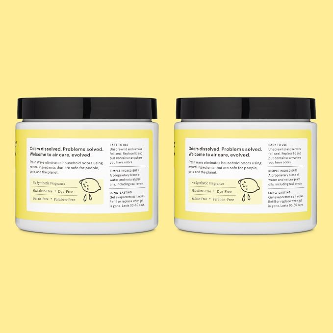 Lemon Odor Removing Gel, 15 oz., Pack of 2 - Safer Odor Absorbers for Home, Natural Plant-Based Odor Eliminator, Every 15 oz. lasts 30-60 Days, For Cooking, Trash & Pets