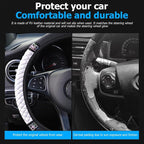 Bling Car Steering Wheel Cover, 15 Inch Rhinestones Soft Leather Elastic Steering Wheel Protector, Sparkly Crystal Diamond for Women Girls (White)