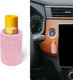 Upright Car Chapstick Holder, Bling Insulating Lip Balm Holder,Rhinestone Car Accessories for Women Interior,Suitable for Most Vehicles. (Pink)