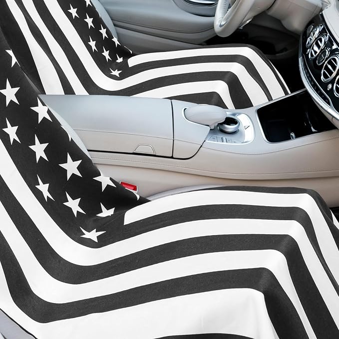 Car Seat Towel Covers with Storage Bag, 63 x 32 Inch Universal Non Slip Waterproof Sweat Protector for Car Truck, Gym Swimming Running, Machine Washable(2 Pack,Black White American Flag)