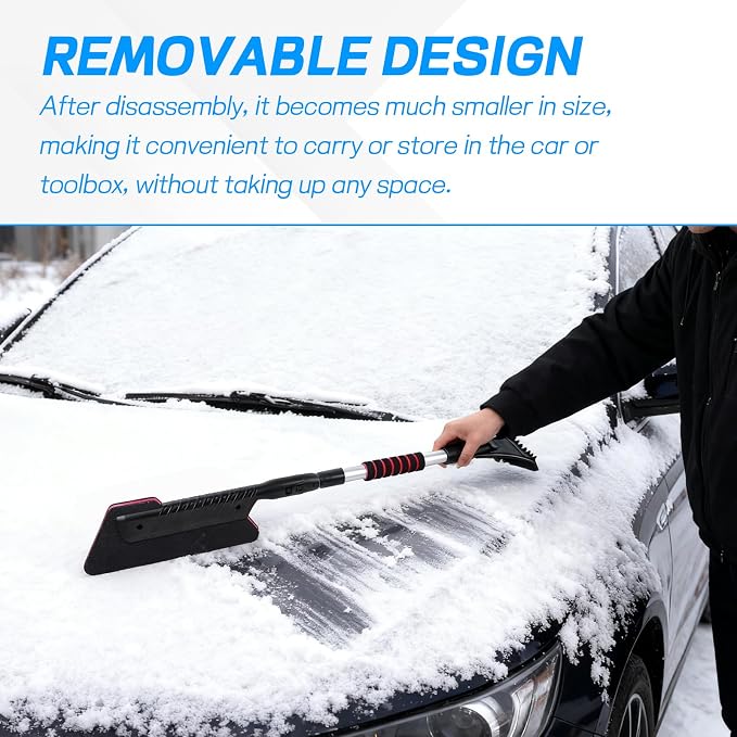2-in-1 Snow Brush & Ice Scraper, 32"–40" Extendable Ice Scrapers for Car Windshield Window, EVA & ABS Detachable Snow Removal Tool with Foam Grip for Cars Trucks SUVs, Winter Car Accessories