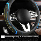 Leather Splicing Black Blue Car Steering Wheel Cover,14.5-15 Inch Universal Microfiber Leather Covers Breathable Anti-Slip Odorless Steering Wheels Accessories for Men Women