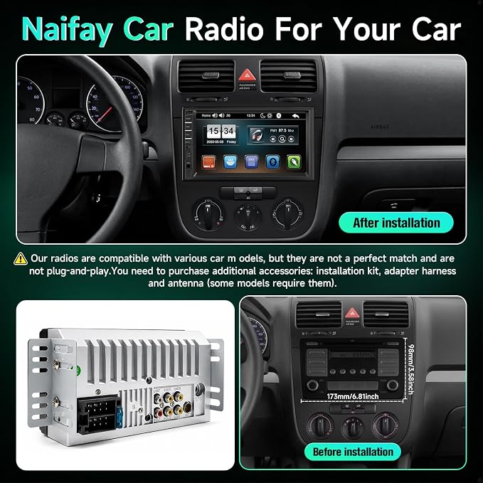 Car Stereo Double Din Radio with Bluetooth, Car Radio Touchscreen 7 Inch MP5 Player Car Stereo with Backup Camera Bluetooth, Mirror Link, FM/SWC/USB/SD/AUX, Car Audio Receivers with Subwoofer