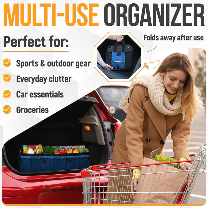 Trunk Organizer For SUV Car Organizer and Storage, Multi-Compartment Storage Bag Car Accessories for Women Men, Perfect Christmas Gifts, 1680D Oxford, Non Slip Bottom, Straps, Soft Cover (90L)