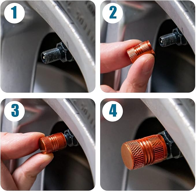 Tire Valve Stem Caps for Car Tires Air Caps Cover 8 Pack Corrosion Resistant Premium Alloy Leak-Proof Universal for SUV Truck Motorcycle Bike Orange