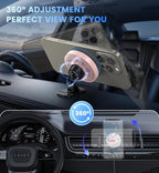 Magnetic Car Charger Mount 15W for iPhone 17-12 Pro Max | N52 Strong Magnets, 360° Rotation, Dashboard & Vent Mount, Compatible with Magnetic Cases, Gift for Women, Pink/Black