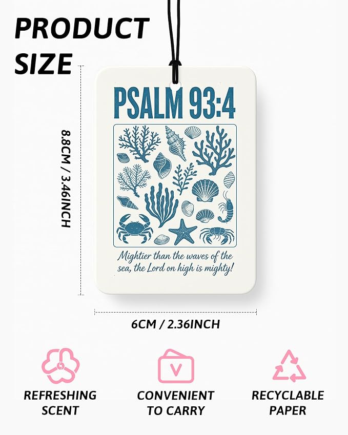 Blue Beach Christian Car Air Freshener 4 Pcs Coconut Scented, Coastal Religious Car Accessories Mirror Decor for Women, Christian Beachy Hanging Air Freshener for Cars Closet Drawer Books