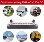 150A 12V Bus Bar Marine, 1/4" Power Distribution Block, Battery Buss Bar, Automotive Busbar Terminal Block for Car and Boat, 2 x 1/4" Studs, 8 x #8 Screws Terminals (Black+Red)