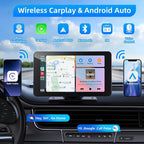 Wireless Carplay and Android Auto Screen for Car, 7" HD Portable Touch Screen Car Stereo with Bluetooth, Backup Camera, Navigation, Mirror Link for All Vehicles
