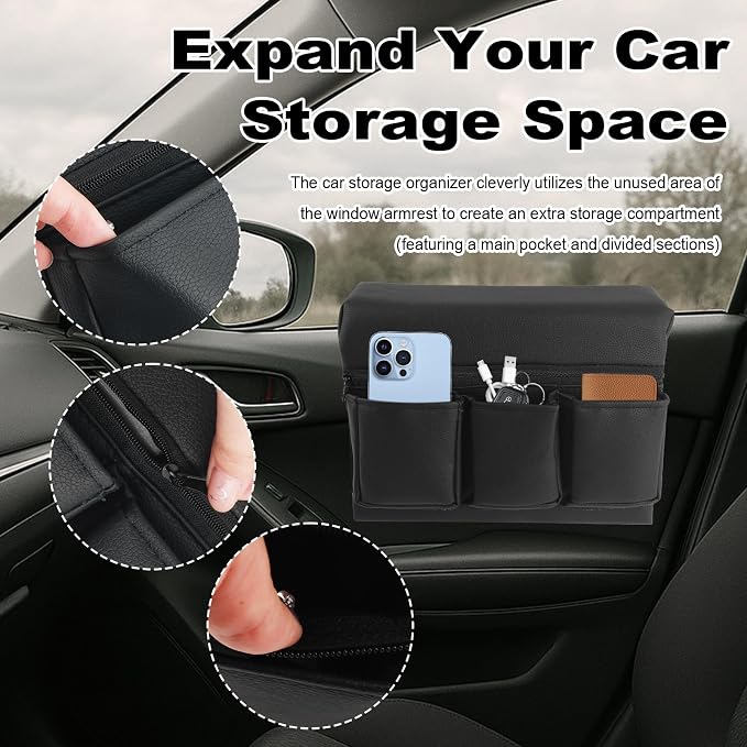 Car Armrest Storage Box for Window,Multi-functional Car Window Armrest Organizer with Storage Pocket for Phone/Tissue/Key,Universal Cars Door Organizer as Cars Elbow Rest Pad (Large)