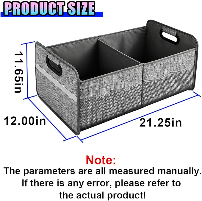 Car Trunk Organizer, Waterproof Large Capacity 600D Oxford Fabric Auto Trunk Storage Container with Pockets, Multi-Compartment Vehicle Storage Box Accessories for Car SUV Truck (Gray)
