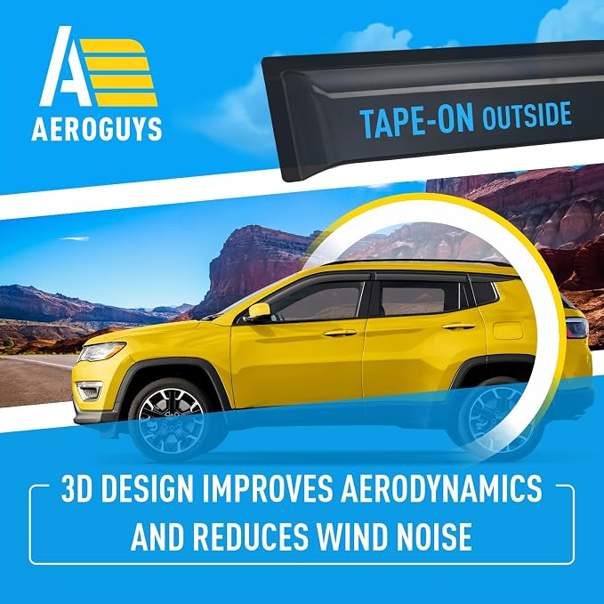 Extra Durable Window Deflectors Tape-On Window Visors Rain Guards Fit for Jeep Compass 2017-2026, Sun Visors, Wind Vent for Shades, Exterior Car Accessories - 6pcs. AG0271