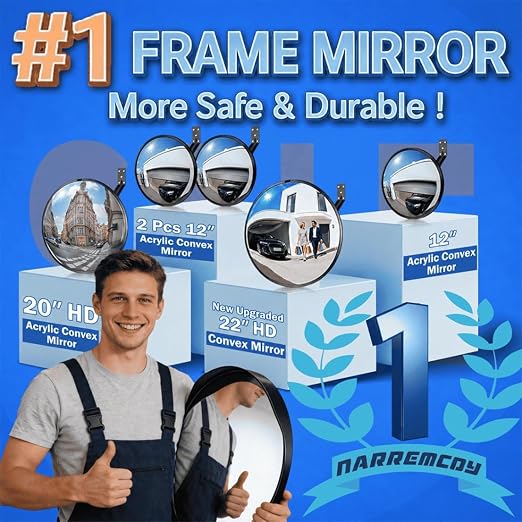 12 inch Acrylic Convex Mirror, Adjustable Wide Angle View Indoor Security Mirror, Corner Security Blind Spot for Warehouse, Office, Parking Garage and Traffic Safety