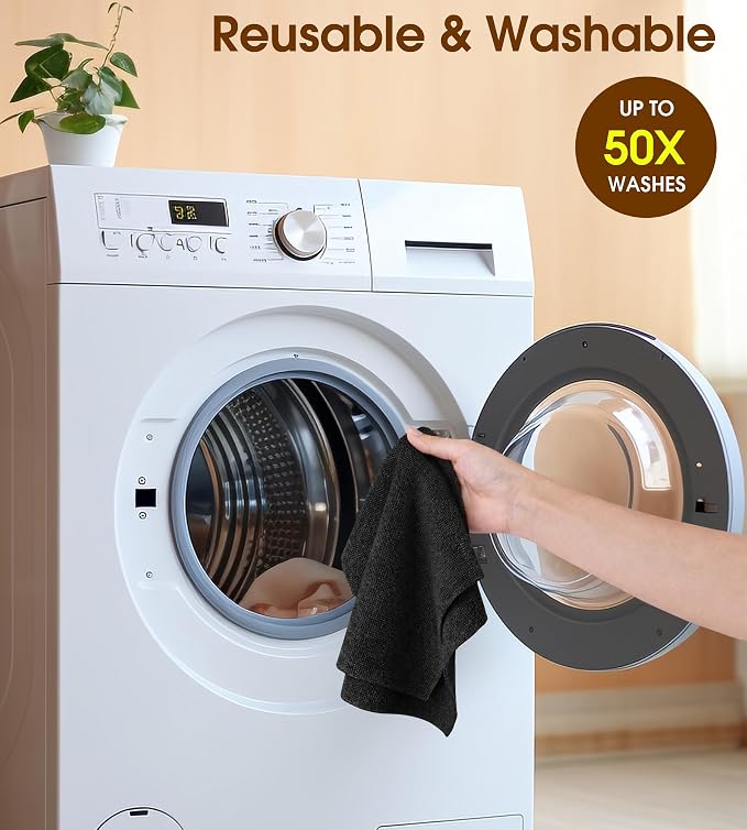 KitchLife Microfiber Cleaning Cloth Roll, 200 Pack - Tear-Away Microfiber Paper Towels, Lint-Free, Reusable, Washable for Kitchen, Car, Dishes, and Sensitive Surfaces (Black)