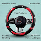 Premium Grip Steering Wheel Cover with Anti-Slip Rubber Ring, Made of Carbon Fiber & Breathable PU Leather, Universal Fit for 14.5-15 Inch Car and SUV (Passion Red)