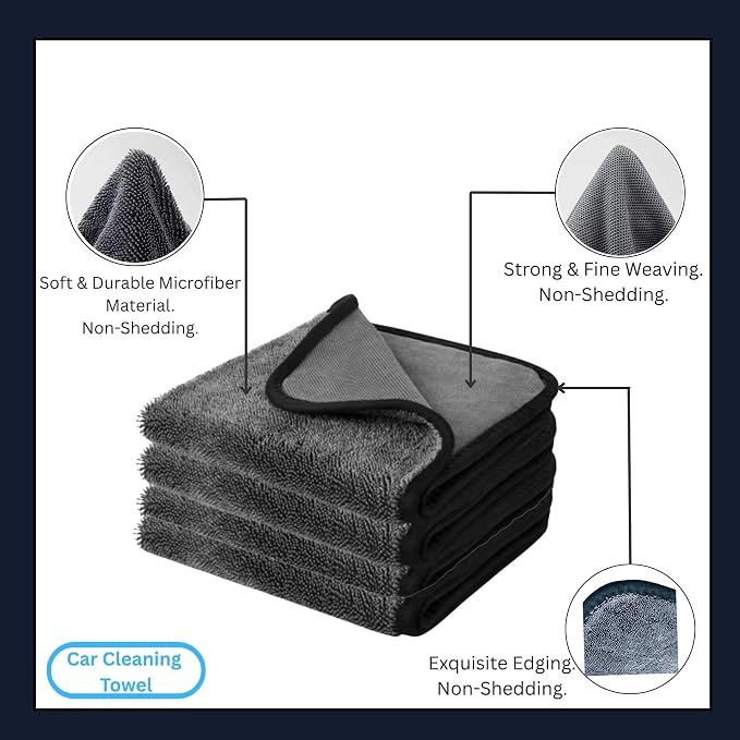 8-Pack Microfiber Car Towels – Super Absorbent, Large Drying Towels for Cars (600 GSM, 16" x 12")