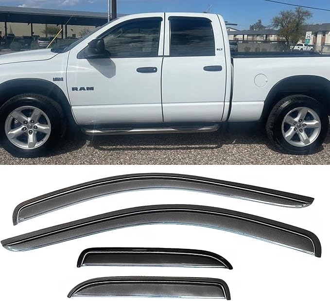 Rain Guards Window Visors Sun Shade Vent Deflectors for 2002-2008 Dodge Ram 1500,2003-2009 Dodge Ram 2500/3500 Quad Cab Pickup,Wind Deflector Truck Accessories,94623 4-Pieces Set