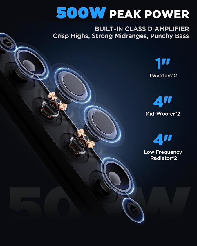 25 Inch UTV Sound Bar, IP66 Waterproof Bluetooth Golf Cart Sound Bar, ATV SoundBar with RGB Lighting, Amplified Powersports SXS SoundBar, UTV Speakers Compatible with Polaris RZR Can-Am