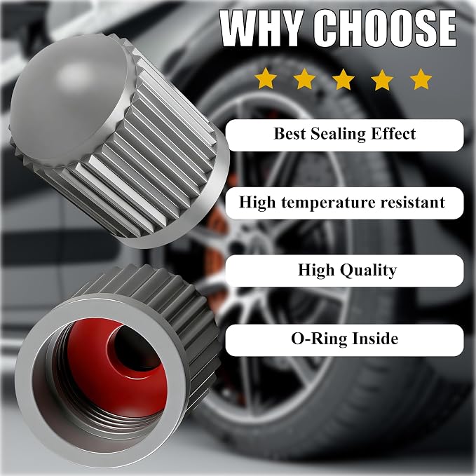15PCS Tire Valve Stem Caps, Corrosion Resistant, with O Rubber Ring, Airtight Seal Heavy Duty Dustproof Tire Valve Stem Covers for Cars, SUV, Trucks, Bikes, Motorcycles, Bicycles(Gray)