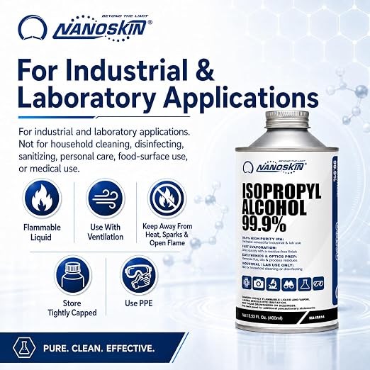 99.9% Isopropyl Alcohol (IPA) – High-Purity Technical Grade Alcohol for Industrial & Laboratory Use, Fast Evaporating, Low-Residue Formula – 13.5 fl oz (400 mL), Single Pack