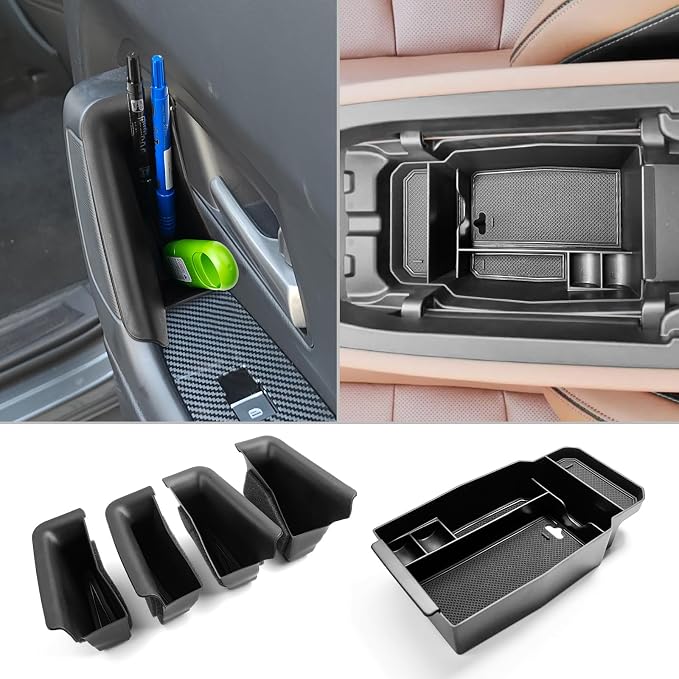 5Pcs for 2023-2026 Mazda CX50 Center Console & Door Handle Organizer | for 2023-2026 Mazda CX-50 Accessories Console Armrest Tray Side Door Trash Container Storage Door Handle Pocket Insert