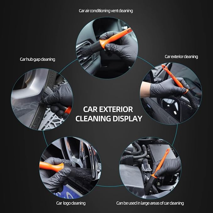 Car Detailing Brush Kit - 6 Pack, Auto Boar Hair Detail Brush Set Automotive Interior Exterior No Scratch Microfiber Detailing Brushes for Cleaning Air Vents, Engine Bays, Dashboard and Wheels