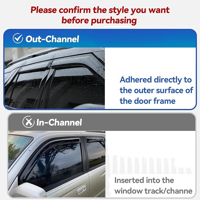 Side Window Vent Wind Deflector fit for 2007-2018 Jeep Wrangler JK 2-Door Model Only, 2pcs Out-Channel Tape-On Nice Rain Guards Set, Dark Smoke Window Visor 92328
