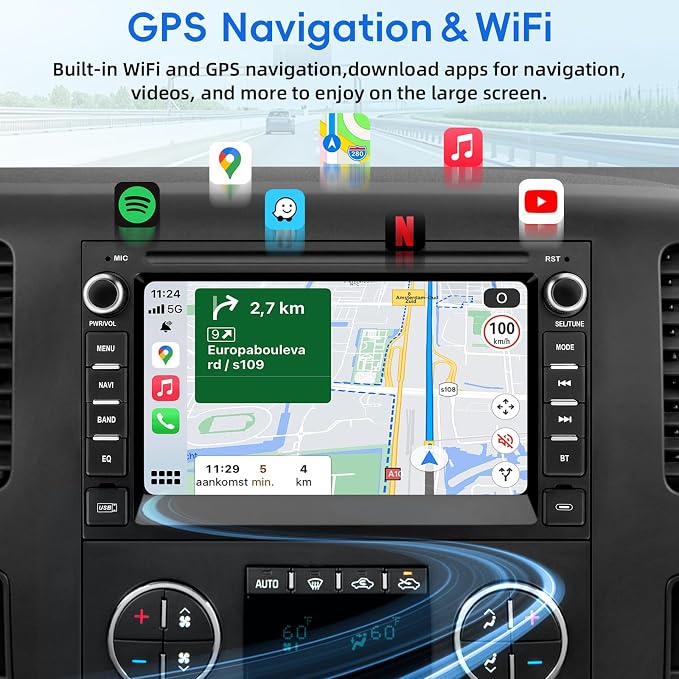 Car Radio for Chevy Silverado GMC Sierra Yukon 2007-2013,Android 13 Touch Screen CarPlay Android Auto Bluetooth GPS Navigation 2+32G Head Unit with Backup Camera