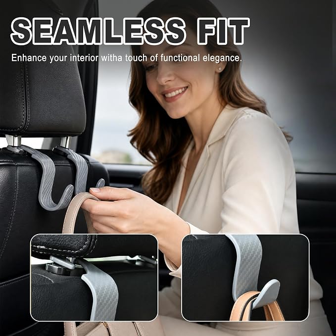Car Seat Hooks for Headrest 4 Pack, Car Seat Back Storage Hook, Universal Vehicle Headrest Hanger for Purse, Handbag, Coat, Umbrella, Grocery Bags, Practical Interior Accessories