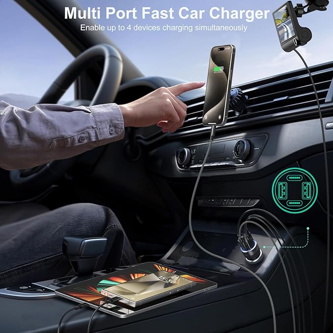 USB C Car Charger 3 Pack, 4-Port 65W Dual 12V USB-C & USB A Car Charger Power Adapter QC+PD 3.0 Fast Charging Cigarette Lighter Plug for iPhone 16/15/14/13/11 Pro,Samsung S24,Android(Black)