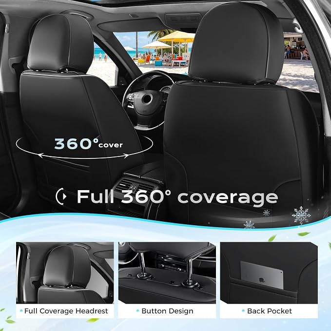Coverado Leather Front Seat Covers, 2-Pack Universal Waterproof Breathable Leather Woven Leatherette Seat Cushions, Auto Car Seats Protectors, Fit for Most Vehicles-Blackpure