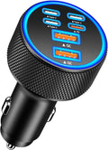 USB C Car Charger, 6-Port 120W USB-C&USB-A Car Power Adapter Dual 45W PD/QC Multiport Type C Fast Charging Car Accessories for iPhone 17 17 Pro Max 16 15 14 13 12 11/Galaxy S26 S25/Pixel/iPad