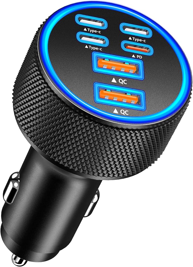 USB C Car Charger, 6-Port 120W USB-C&USB-A Car Power Adapter Dual 45W PD/QC Multiport Type C Fast Charging Car Accessories for iPhone 17 17 Pro Max 16 15 14 13 12 11/Galaxy S26 S25/Pixel/iPad