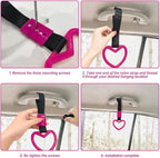 2 Pcs Heart Shaped Car Handle Strap – JD M Drift Charm Rear Bumper Warning Ring Decor for Car Interior Exterior, Subway Bus Handle Accessory, Cute Heart Car Decor Gift for Drivers (Hot Pink)