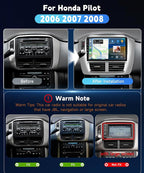 【4G+64G】 for Honda Pilot 2006 2007 2008 Android Car Radio Stereo with Wireless CarPlay Android Auto,9 inch IPS Touchscreen Car Stereo Bluetooth5.0, GPS, 5G WiFi, SWC,59UI,32EQ DSP + HD Backup Camera