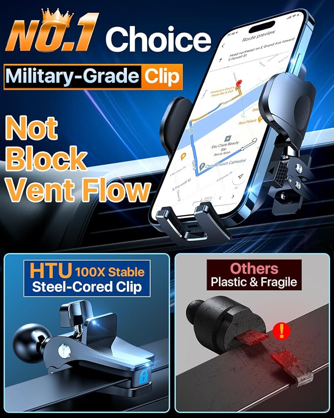 HTU 2026 Ultimate Best【True Military-Grade & Safety Cert】Car Phone Holder【Upgraded 360 Rotation & 100+LBS Strongest Suction】5-in-1 Truck Windshield Dashboard Vent Mount Stand for iPhone Android, Red