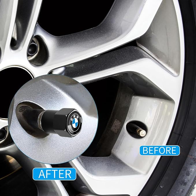 Tire Valve Stem Caps for BMW X1 X3 M3 M5 X1 X5 X6 Z4 3 5 7 Metal Car Wheel Air caps Auto Valve Stem Caps Accessories 4 Pack Black