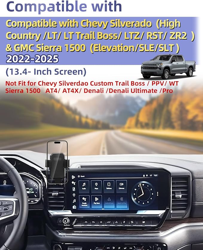 PZK Car Phone Holder for 2022-2026 Chevy Silverado/GMC Sierra 13.4'' Screen | Auto Lock Chevy CellPhone Mount 360° Rotation Hands-Free Silverado LT/RST/ZR2/LTZ/LT Trail Boss/High Country Accessories