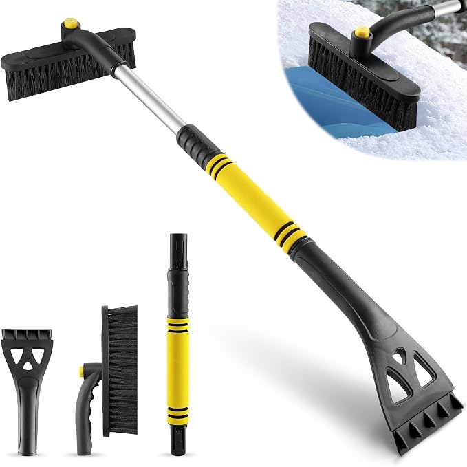 32" Snow Brush and Ice Scrapers for Car Windshield, Extendable Car Snow Accessories with Foam Grip, Brush Supports 360 Degree Rotation, Car Winter Removal Tool for Cars, Trucks, SUVs