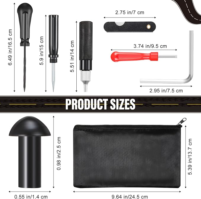 43 Pcs Tire Repair Kit Mushroom Plug Set, Heavy Duty Tubeless Tire Puncture Repair Tool Kit for Cars, Trucks, Motorcycles & ATV, Emergency Roadside Flat Fix Set with Portable Storage Pouch