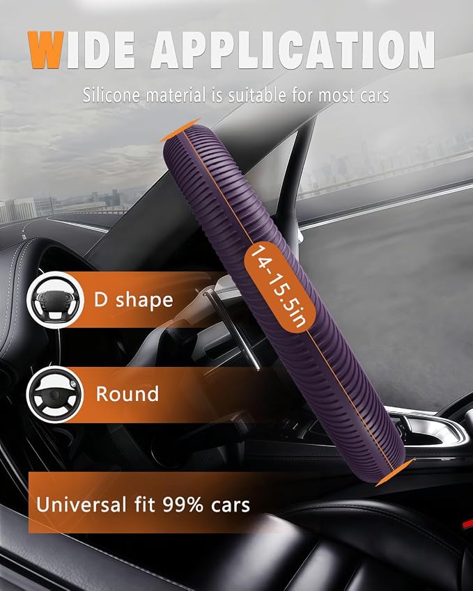 Car Steering Wheel Cover, Thin Anti-Skid Silicone Steering Wheel Cover for Men & Women, Universal Automotive Interior Accessories for Most Cars (Purple)